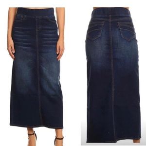 Elastic Waist Stretch Denim Maxi Skirt